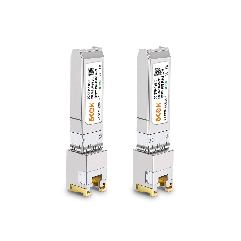 6COM 2Pack 1.25G/2.5G/5G/10GBase-T SFP+ Transceiver, 10G SFP+ to RJ45 Copper Module for Cisco SFP-10G-T-S, Ubiquiti UF-RJ45-10G, Netgear, D-Link, Supermicro, TP-Link, up to 30m - Image 1